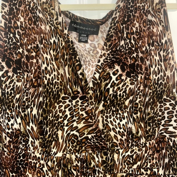 Brown and black leopard print dress with a v neckline and ruffle trim - Picture 2 of 3